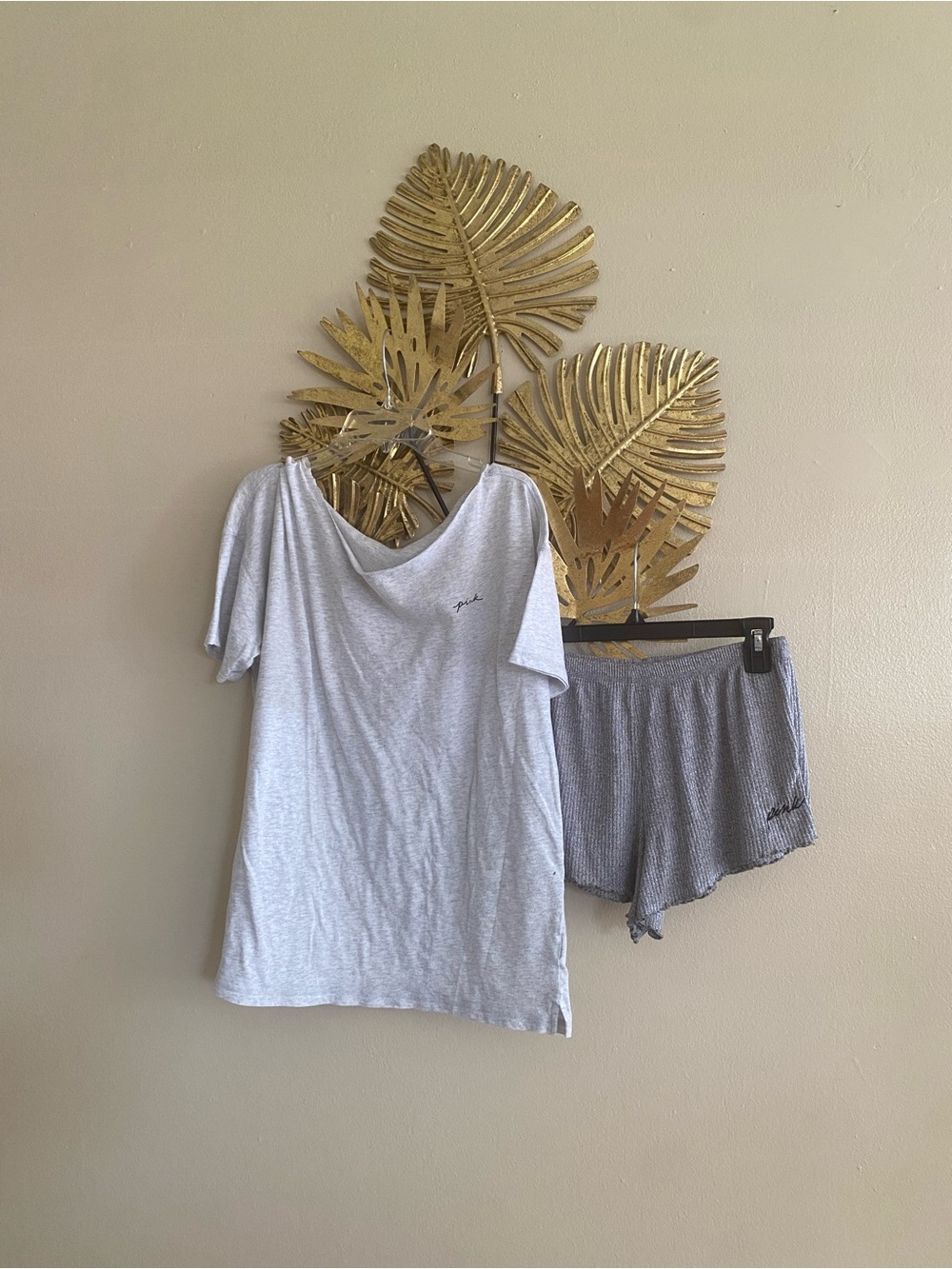 PINK Victoria's Secret Light Gray Tee & Short Sleep Set